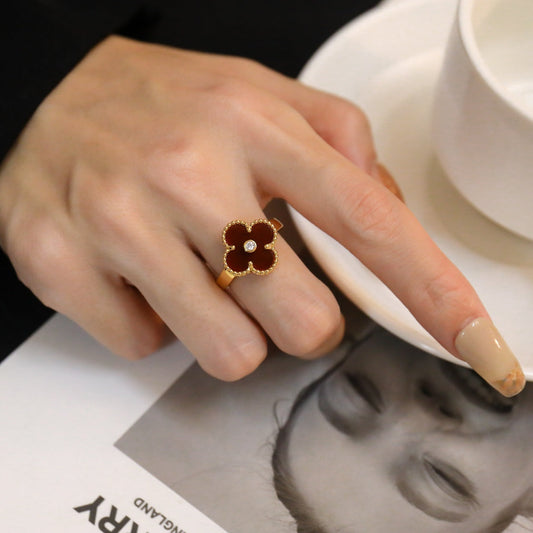 [⭐Renara]CLOVER CARNELIAN RING ROSE GOLD DIAMOND