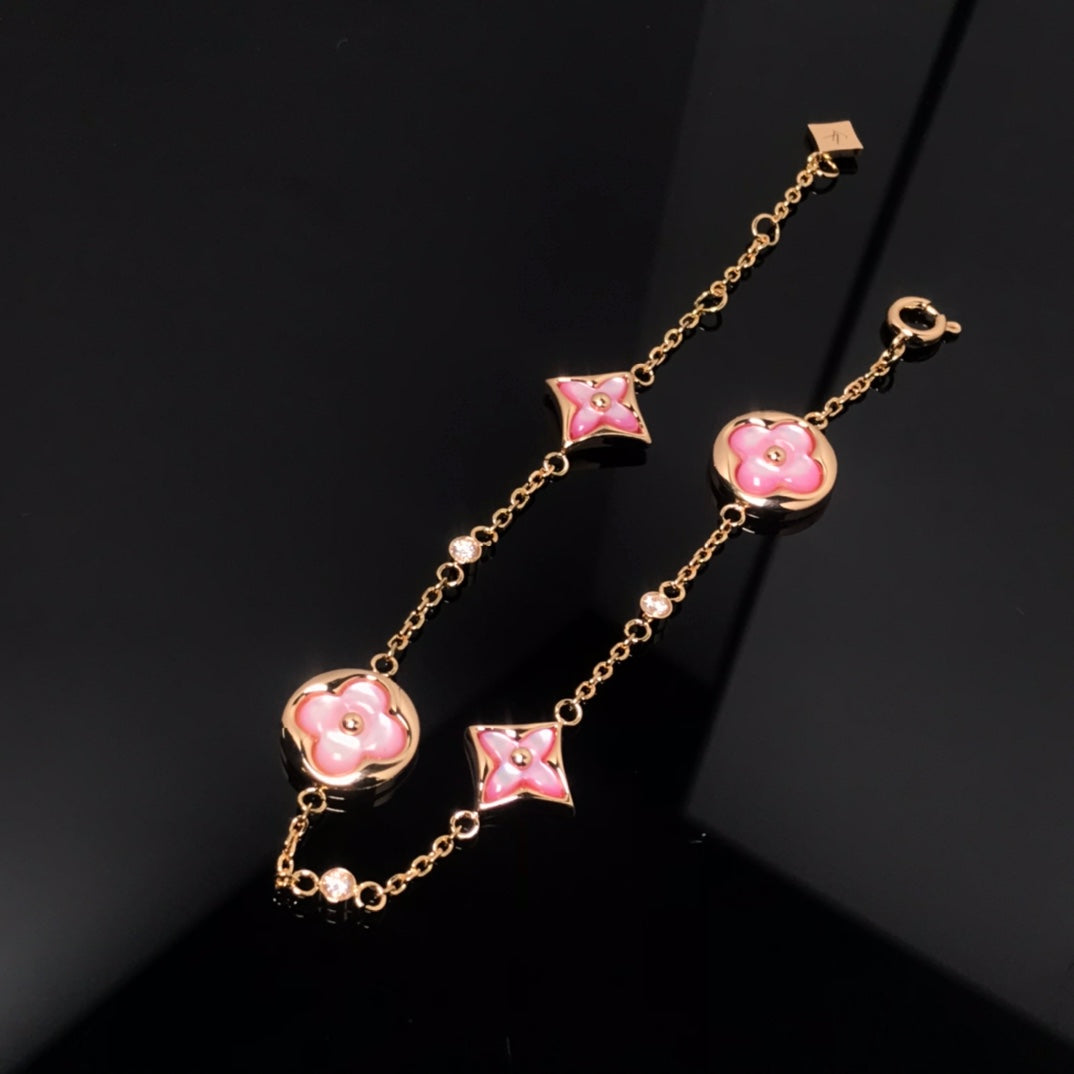 [⭐Renara]STAR AND SUN 4 MOTIF PINK MOP PINK GOLD BRACELET