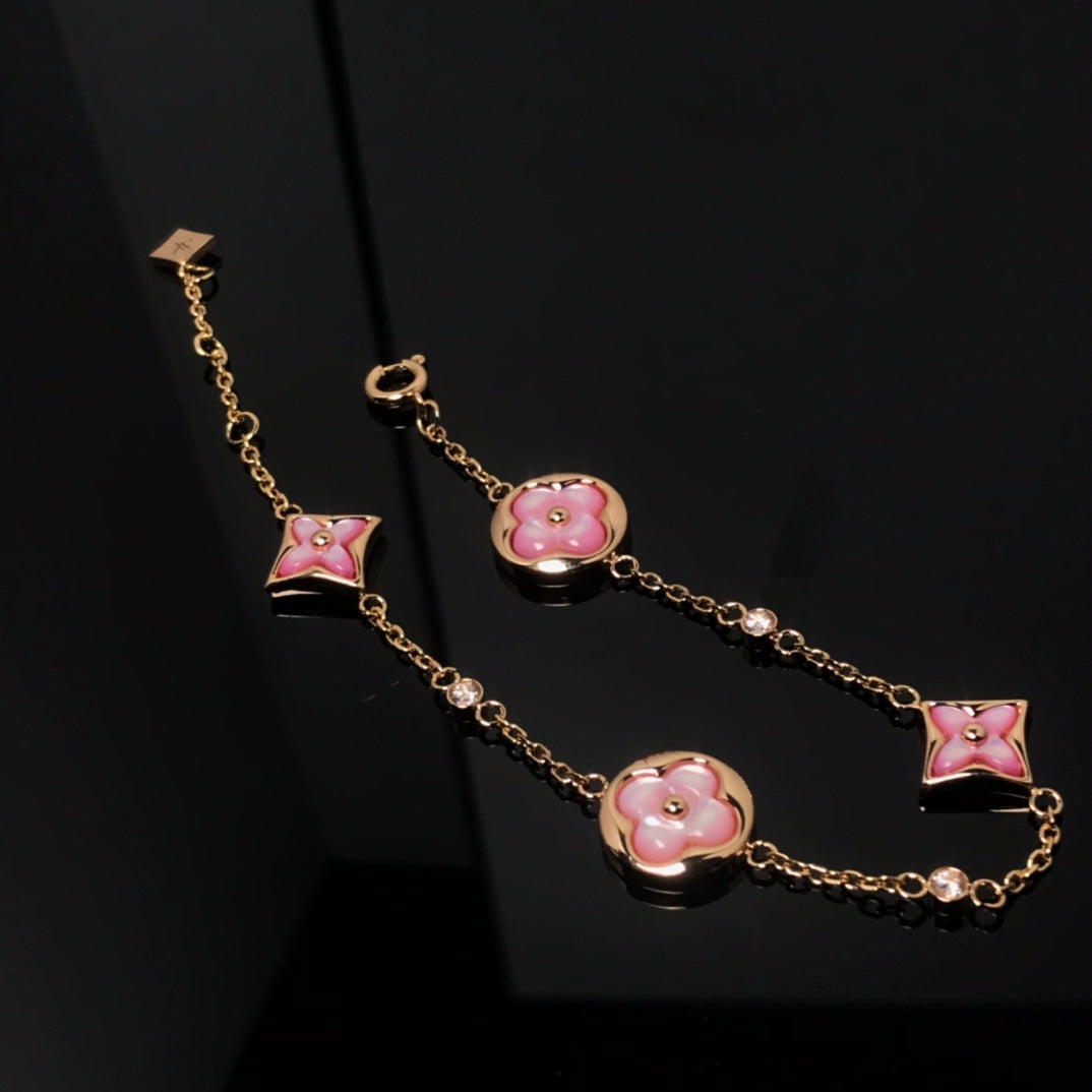 [⭐Renara]STAR AND SUN 4 MOTIF PINK MOP PINK GOLD BRACELET