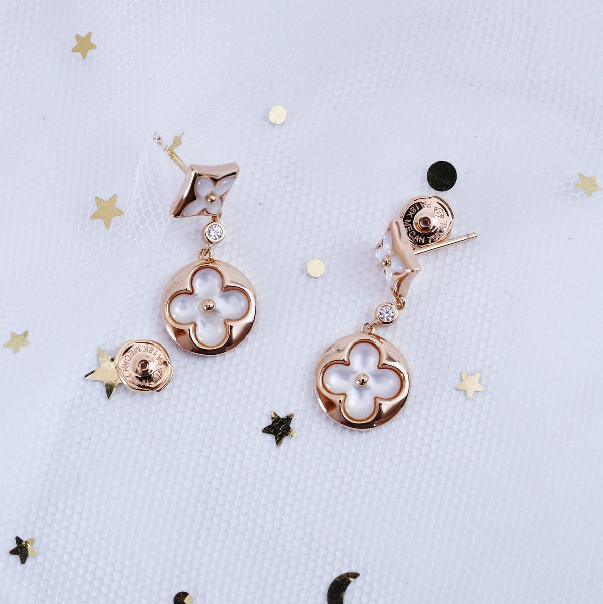 [⭐Renara]STAR AND SUN PINK GOLD MOP DROP EARRINGS