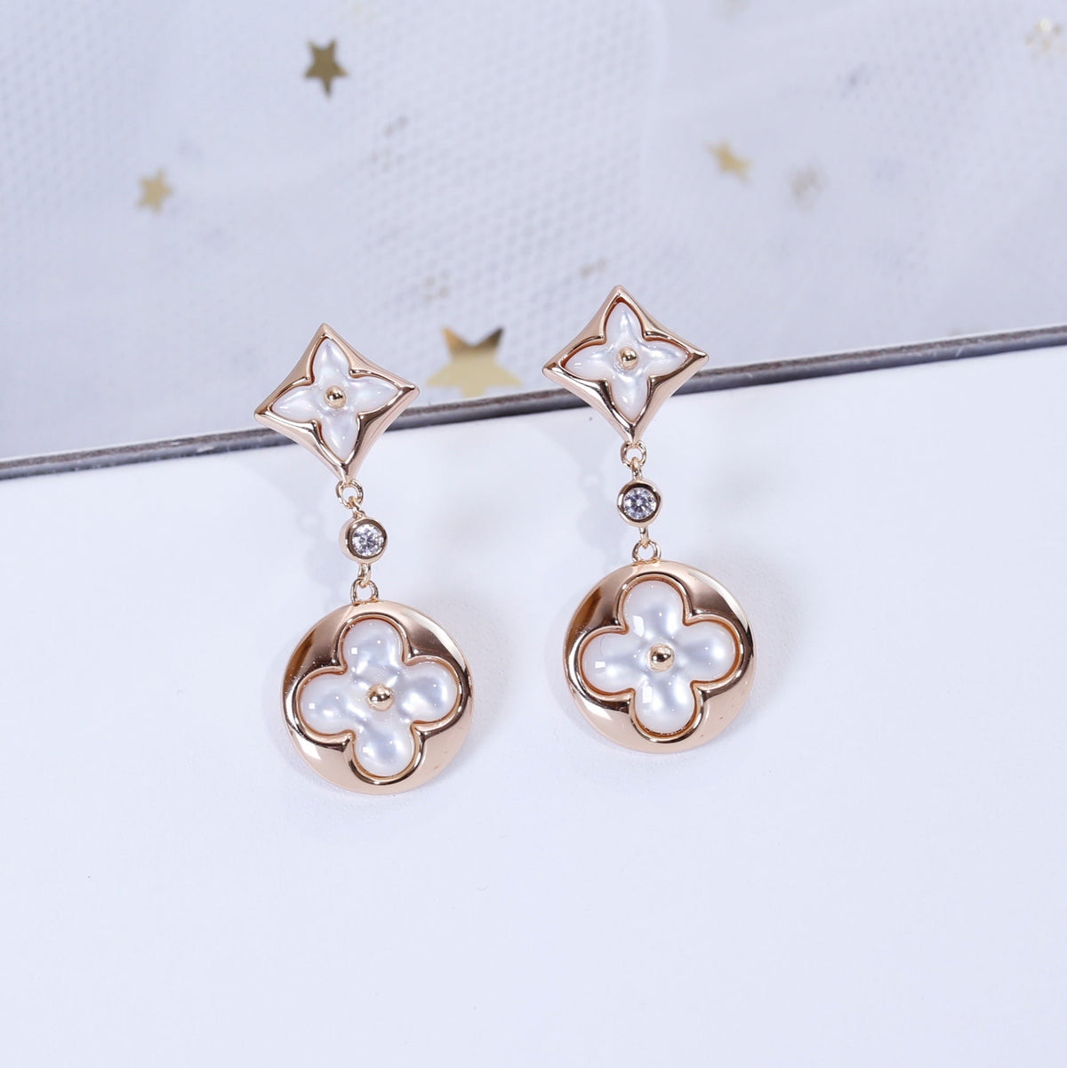 [⭐Renara]STAR AND SUN PINK GOLD MOP DROP EARRINGS