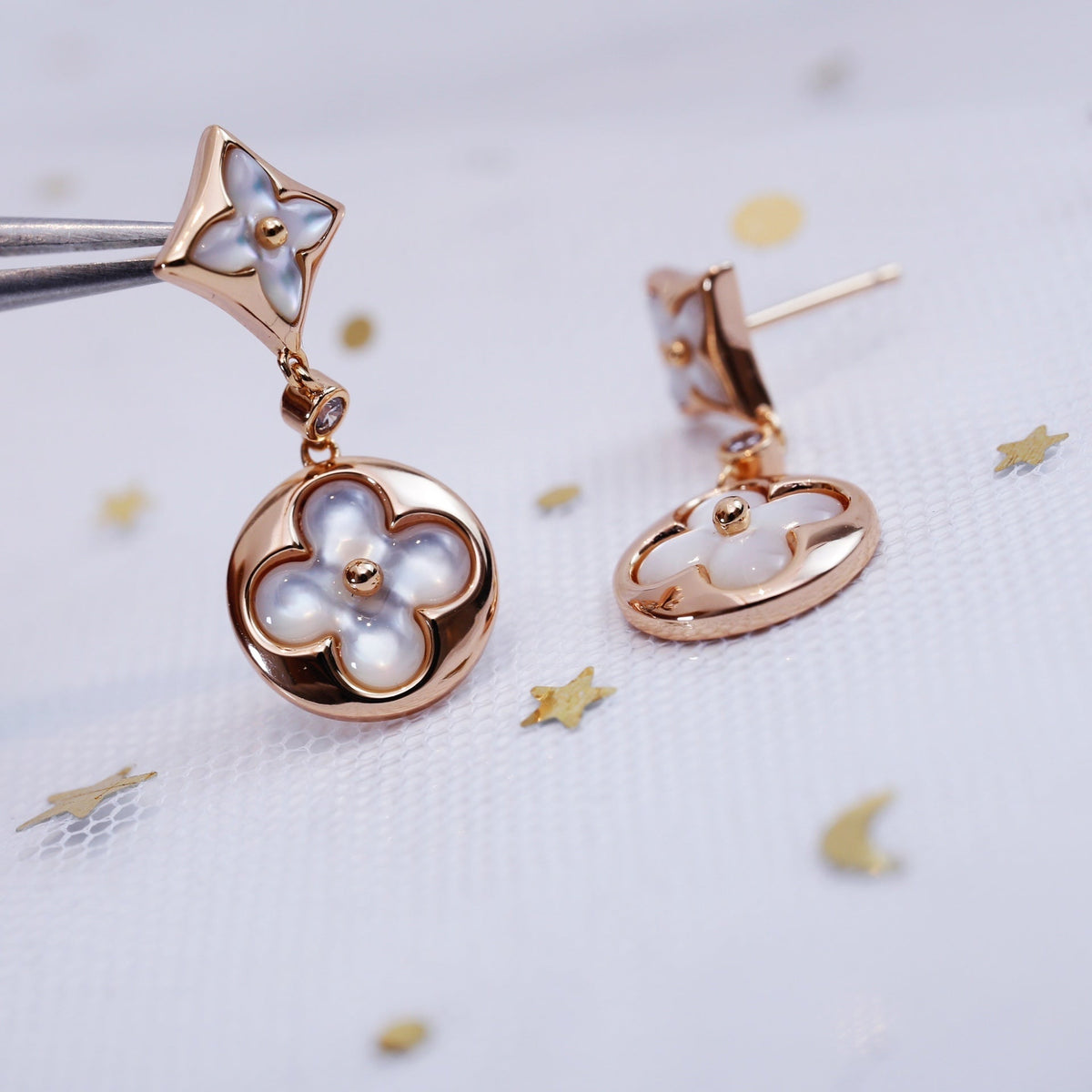 [⭐Renara]STAR AND SUN PINK GOLD MOP DROP EARRINGS