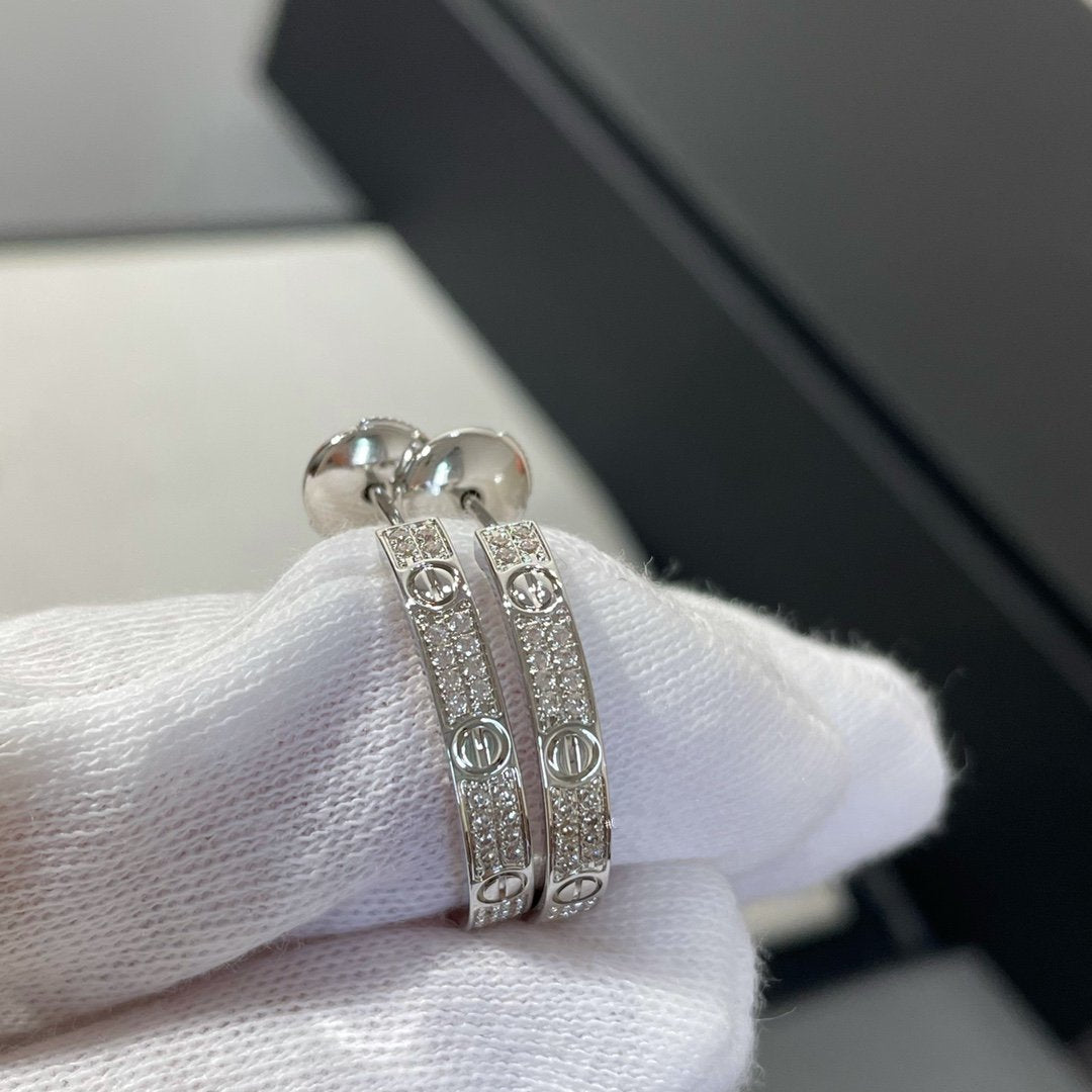 [⭐Renara]LOVE DIAMOND SILVER HOOP EARRINGS