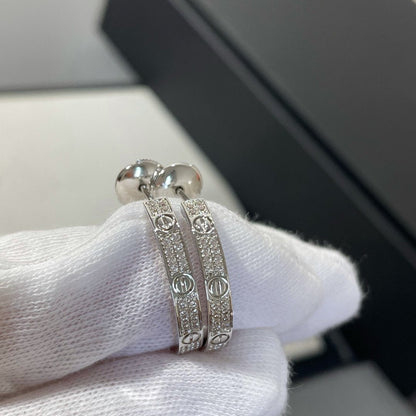 [⭐Renara]LOVE DIAMOND SILVER HOOP EARRINGS