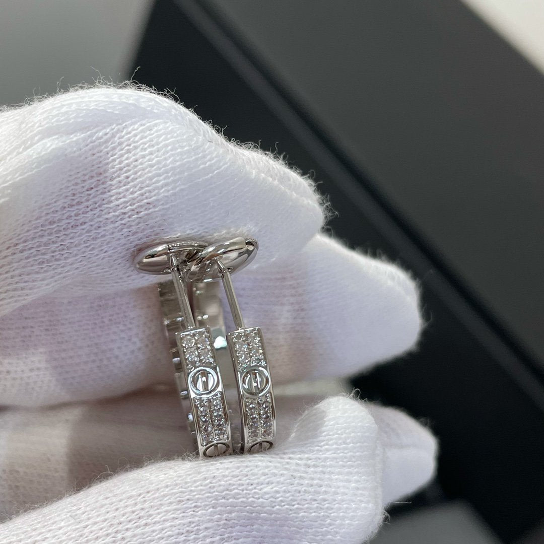 [⭐Renara]LOVE DIAMOND SILVER HOOP EARRINGS
