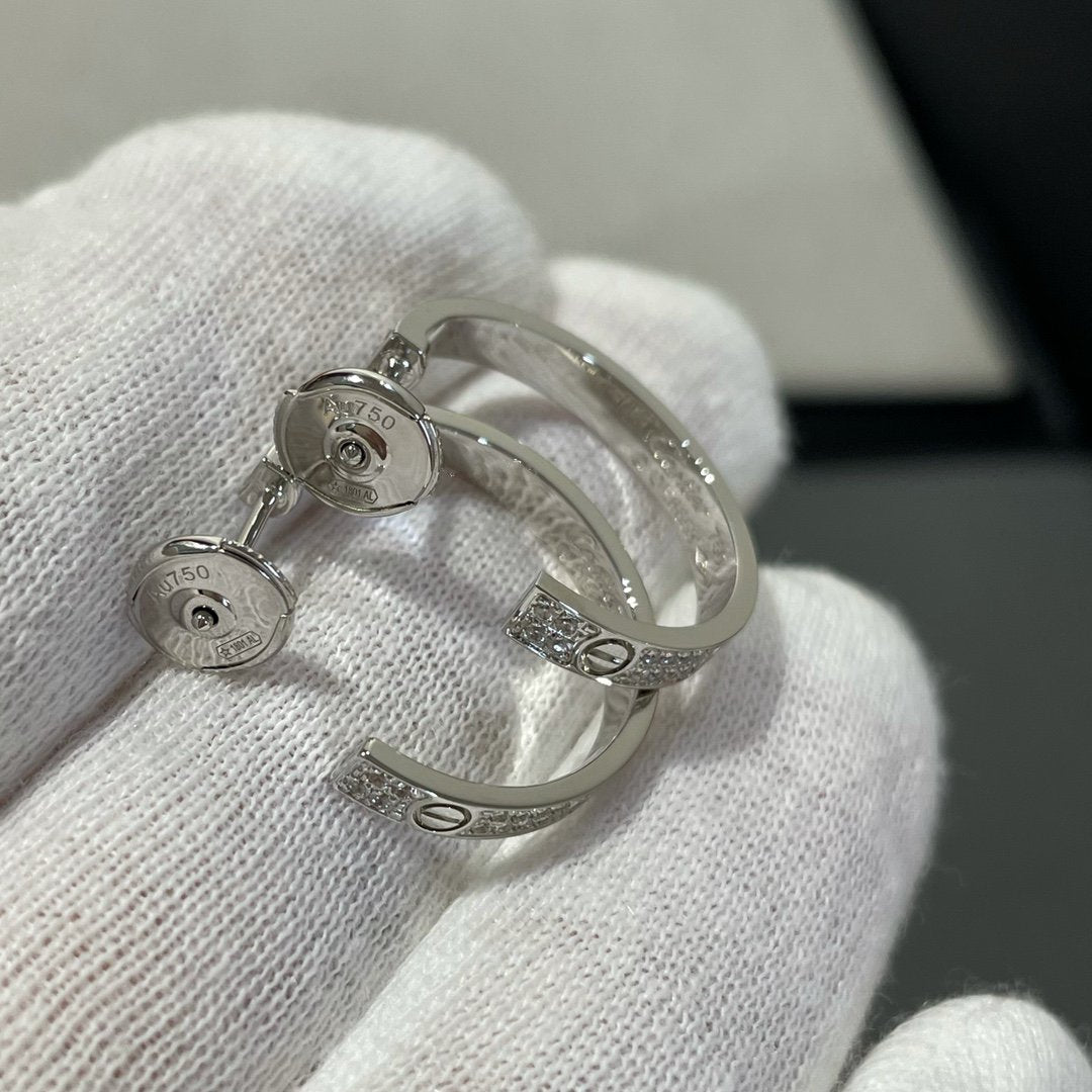 [⭐Renara]LOVE DIAMOND SILVER HOOP EARRINGS