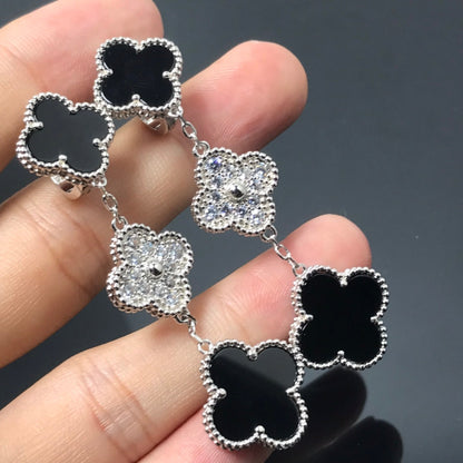 [⭐Renara]CLOVER 3 MOTIF DIAMOND ONYX SILVER EARRINGS