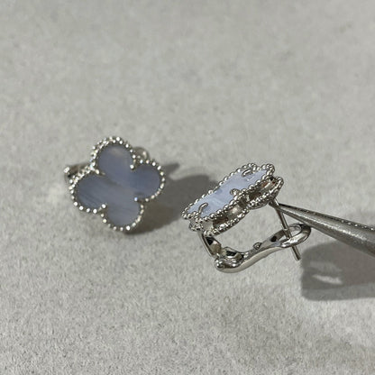 [⭐Renara]CLOVER CHALCEDONY SILVER STUD EARRINGS