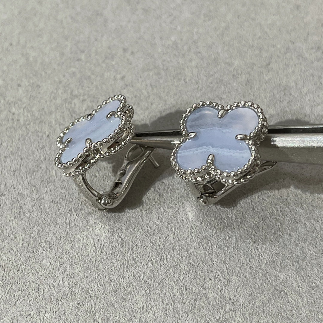 [⭐Renara]CLOVER CHALCEDONY SILVER STUD EARRINGS
