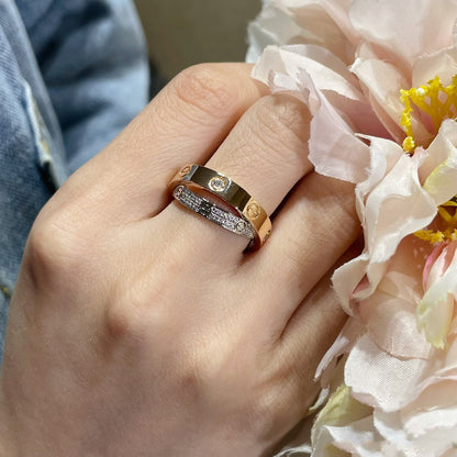 [⭐Renara]LOVE PINK GOLD SILVER DIAMOND DOUBLE RING