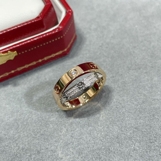 [⭐Renara]LOVE PINK GOLD SILVER DIAMOND DOUBLE RING