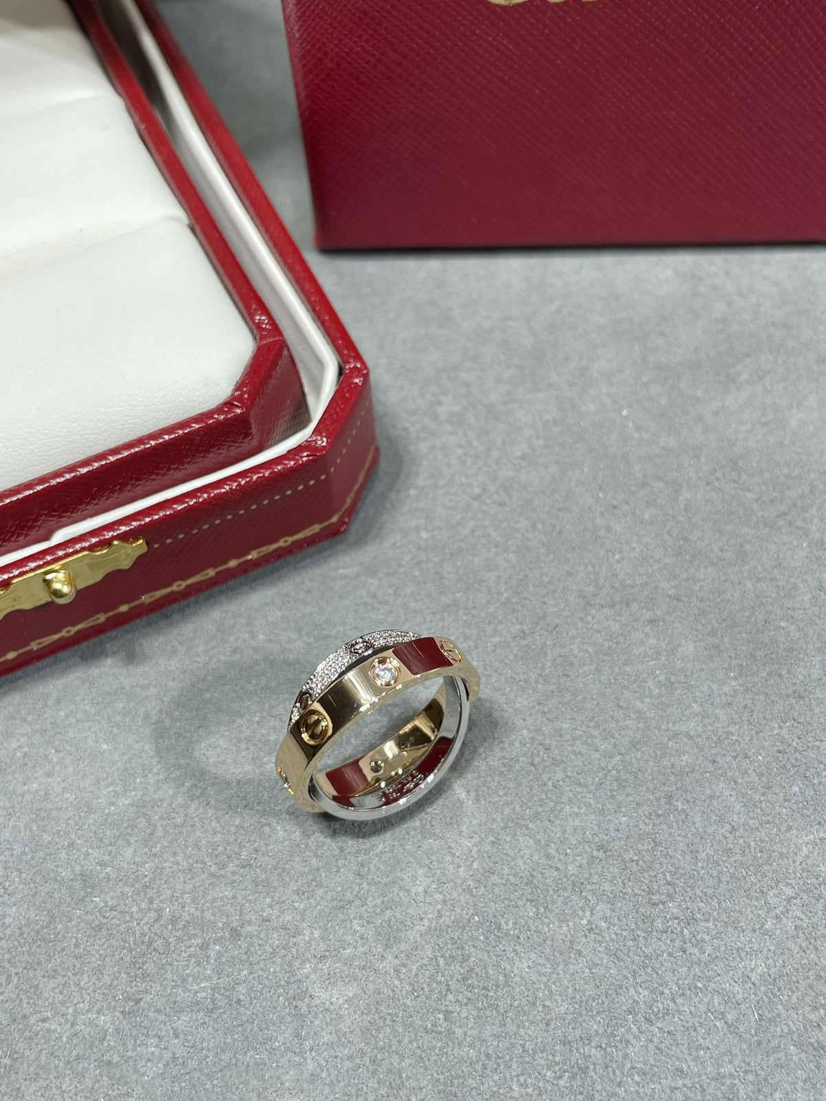 [⭐Renara]LOVE PINK GOLD SILVER DIAMOND DOUBLE RING