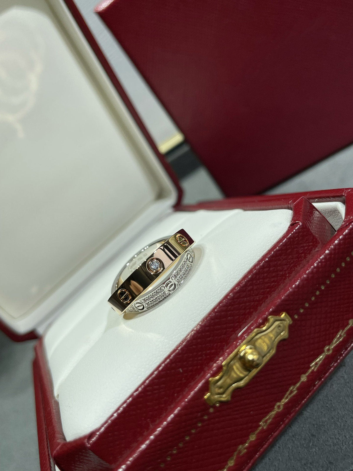 [⭐Renara]LOVE PINK GOLD SILVER DIAMOND DOUBLE RING