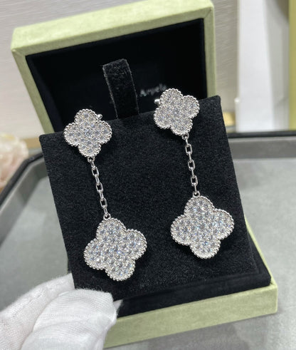 [⭐Renara]CLOVER 2 MOTIFS DIAMOND PAVED SILVER EARRINGS