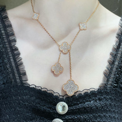 [⭐Renara]CLOVER 6 MOTIF DIAMOND PAVED NECKLACE