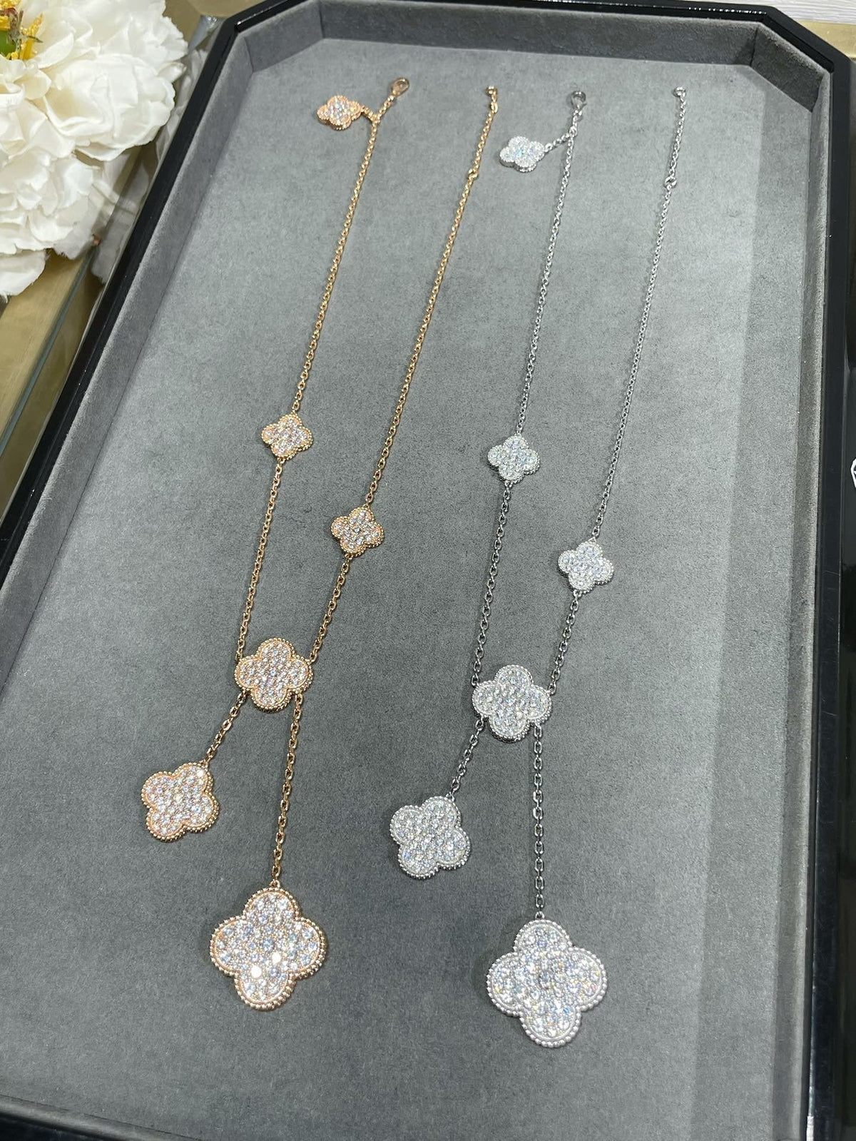 [⭐Renara]CLOVER 6 MOTIF DIAMOND PAVED NECKLACE
