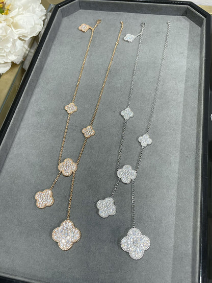 [⭐Renara]CLOVER 6 MOTIF DIAMOND PAVED NECKLACE