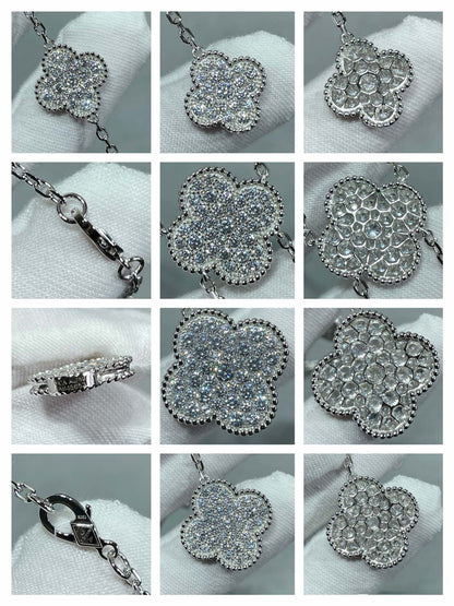[⭐Renara]CLOVER 6 MOTIF DIAMOND PAVED NECKLACE