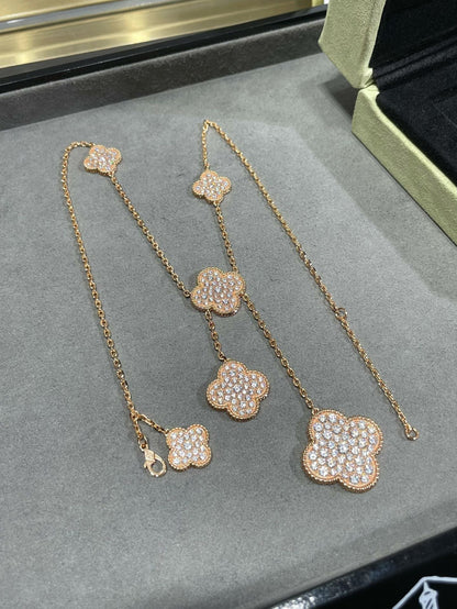 [⭐Renara]CLOVER 6 MOTIF DIAMOND PAVED NECKLACE