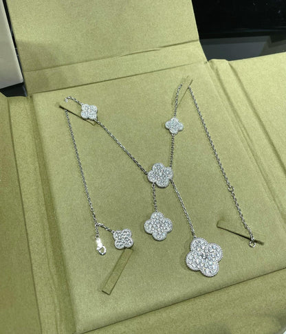 [⭐Renara]CLOVER 6 MOTIF DIAMOND PAVED NECKLACE