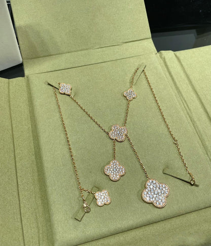 [⭐Renara]CLOVER 6 MOTIF DIAMOND PAVED NECKLACE