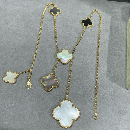 [⭐Renara]CLOVER 6 MOTIF MOP ONYX GOLD NECKLACE