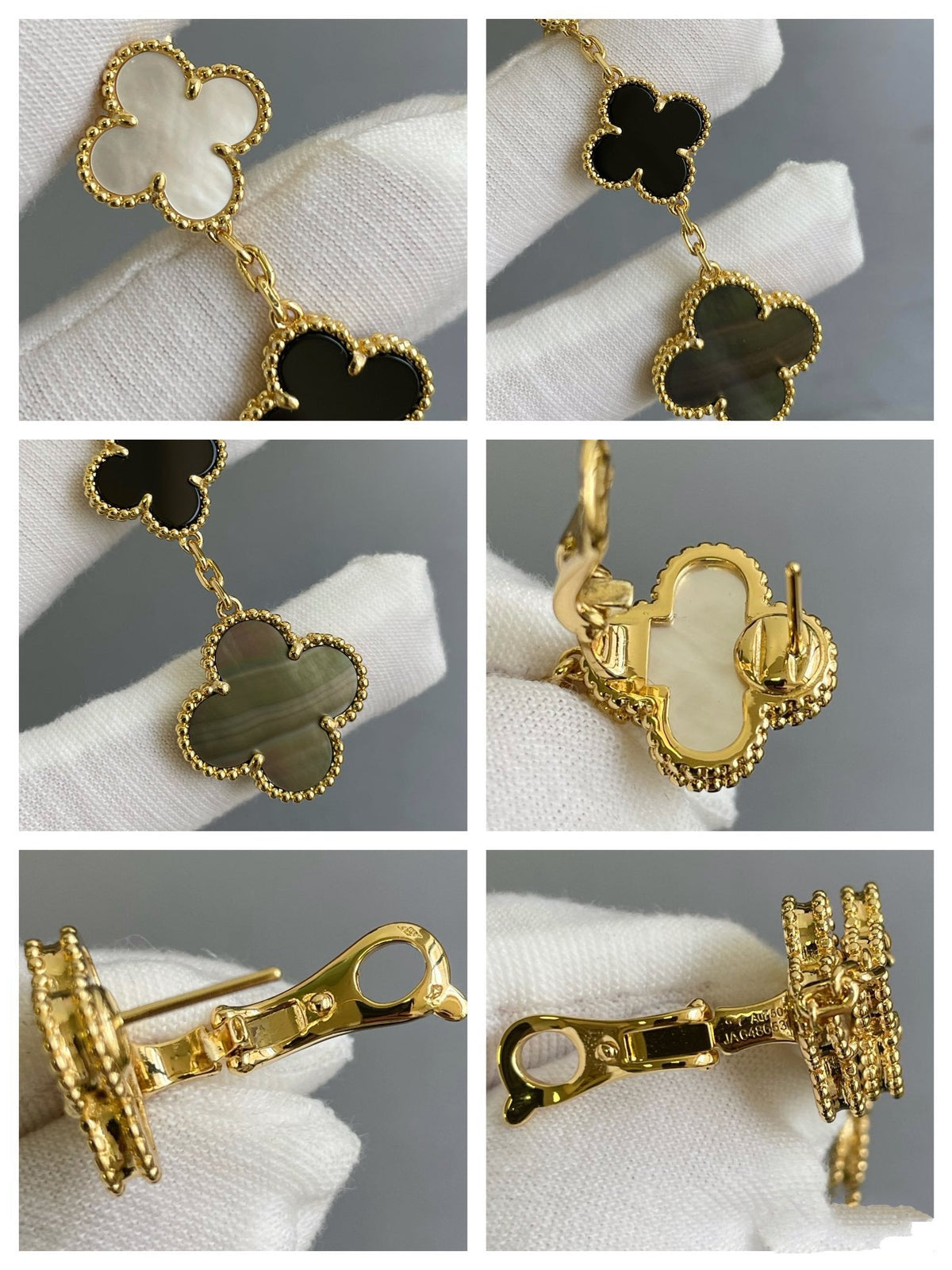 [⭐Renara]CLOVER 3 MOTIF MOP ONYX DARK MOP PINK GOLD EARRINGS