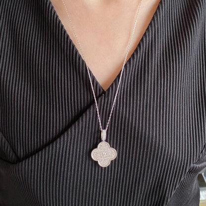 [⭐Renara]CLOVER 25MM LARGE PEDANT DIAMOND PAVED LONG NECKLACE