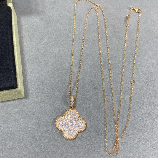 [⭐Renara]CLOVER 25MM LARGE PEDANT DIAMOND PAVED LONG NECKLACE