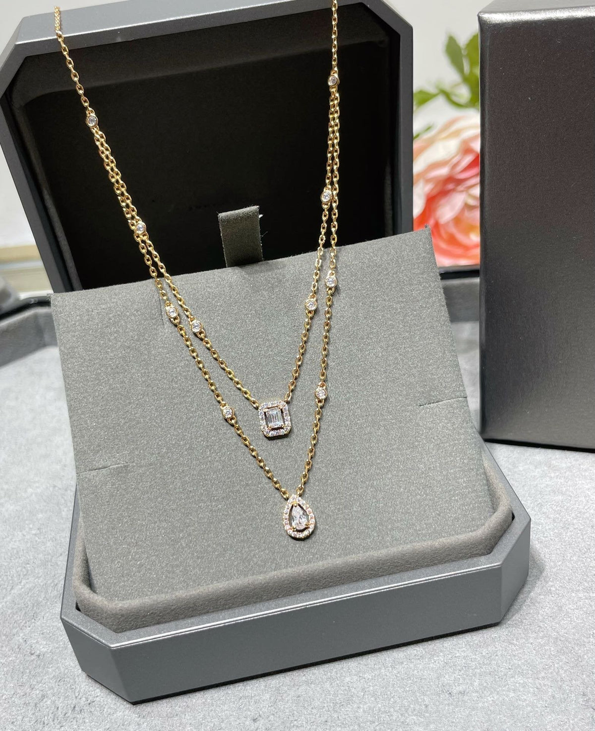 [⭐Renara]MY TWIN 2 ROW DIAMOND NECKLACE