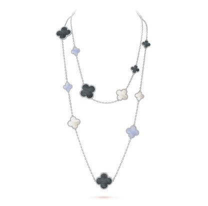 [⭐Renara]CLOVER 16 MOTIF CHALCEDONY MOP SILVER NECKLACE