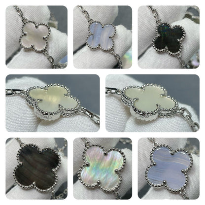 [⭐Renara]CLOVER 16 MOTIF CHALCEDONY MOP SILVER NECKLACE