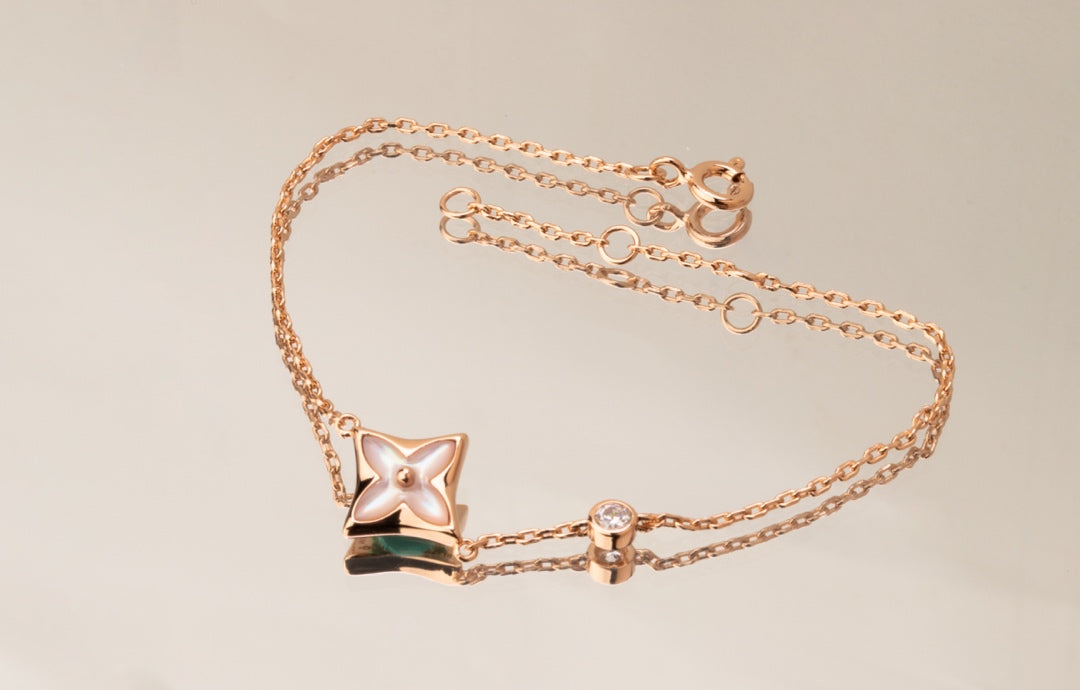 [⭐Renara]STAR PINK MOP 1 DIAMOND PINK GOLD NECKLACE