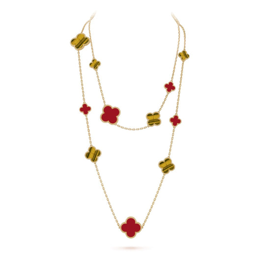 [⭐Renara]CLOVER 16 MOTIF CARNELIAN TIGER EYE ROSE GOLD NECKLACE