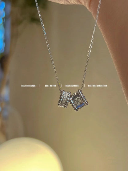[⭐Renara]PERLEE DOUBLE PENDANT SILVER DIAMOND NECKLACE