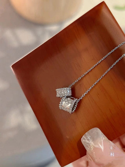 [⭐Renara]PERLEE DOUBLE PENDANT SILVER DIAMOND NECKLACE