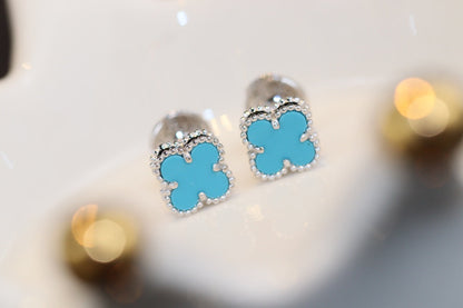 [⭐Renara]CLOVER MINI TURQUOISE SILVER STUD EARRINGS