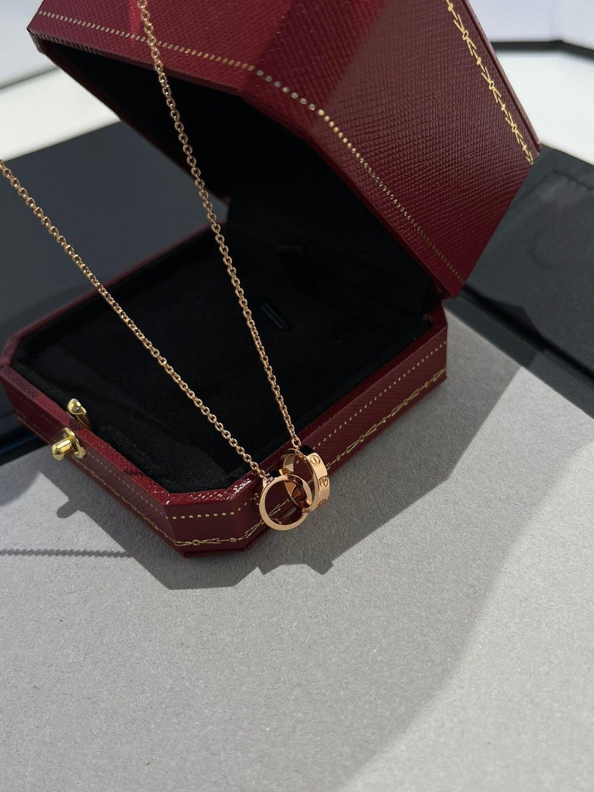 [⭐Renara]LOVE NECKLACE DOUBLE RING PINK GOLD