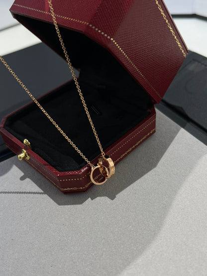 [⭐Renara]LOVE NECKLACE DOUBLE RING PINK GOLD