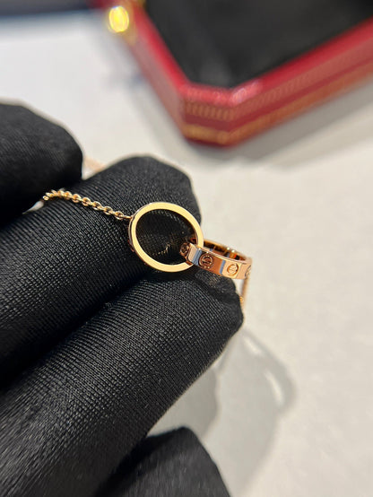 [⭐Renara]LOVE NECKLACE DOUBLE RING PINK GOLD