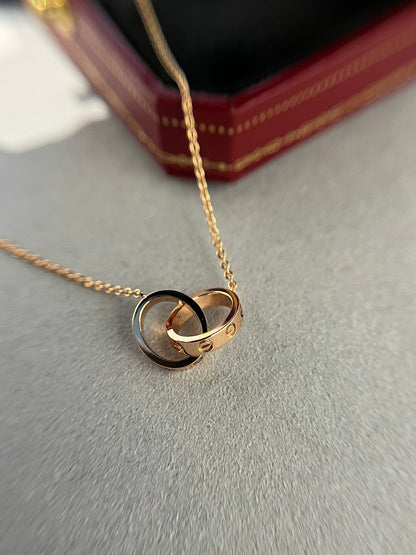 [⭐Renara]LOVE NECKLACE DOUBLE RING PINK GOLD