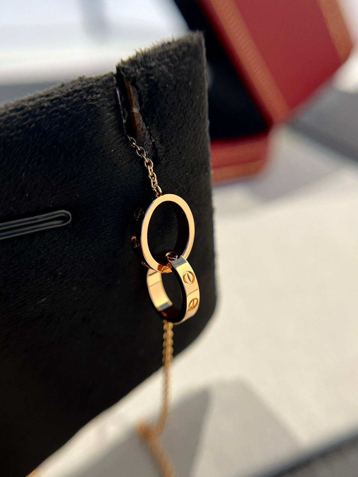 [⭐Renara]LOVE NECKLACE DOUBLE RING PINK GOLD