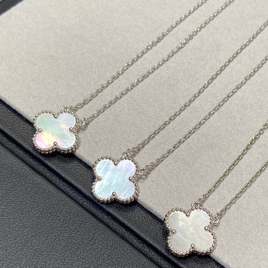 [⭐Renara]CLOVER MEDIUM SILVER WHITE MOP NECKLACE