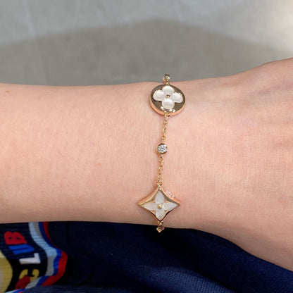 [⭐Renara]STAR AND SUN 4 MOTIF WHITE MOP PINK GOLD BRACELET
