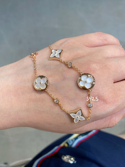 [⭐Renara]STAR AND SUN 4 MOTIF WHITE MOP PINK GOLD BRACELET