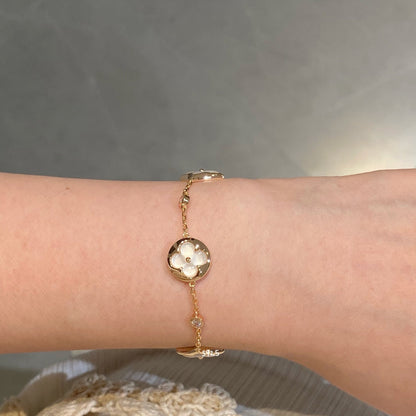 [⭐Renara]STAR AND SUN 4 MOTIF WHITE MOP PINK GOLD BRACELET
