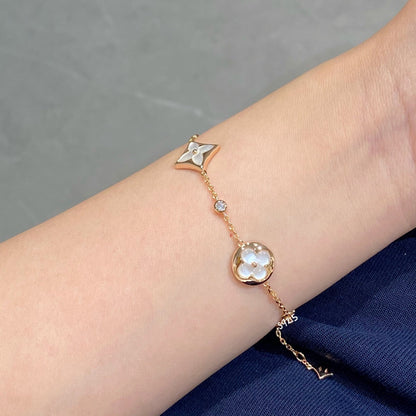 [⭐Renara]STAR AND SUN 4 MOTIF WHITE MOP PINK GOLD BRACELET