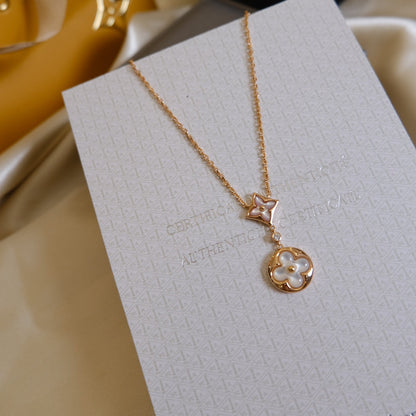 [⭐Renara]STAR AND SUN WHITE MOP 2 MOTIF PINK GOLD NECKLACE