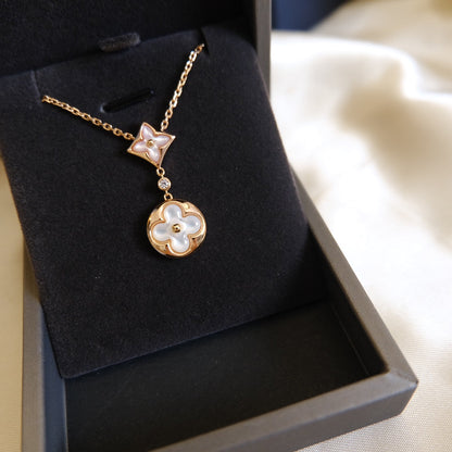 [⭐Renara]STAR AND SUN WHITE MOP 2 MOTIF PINK GOLD NECKLACE