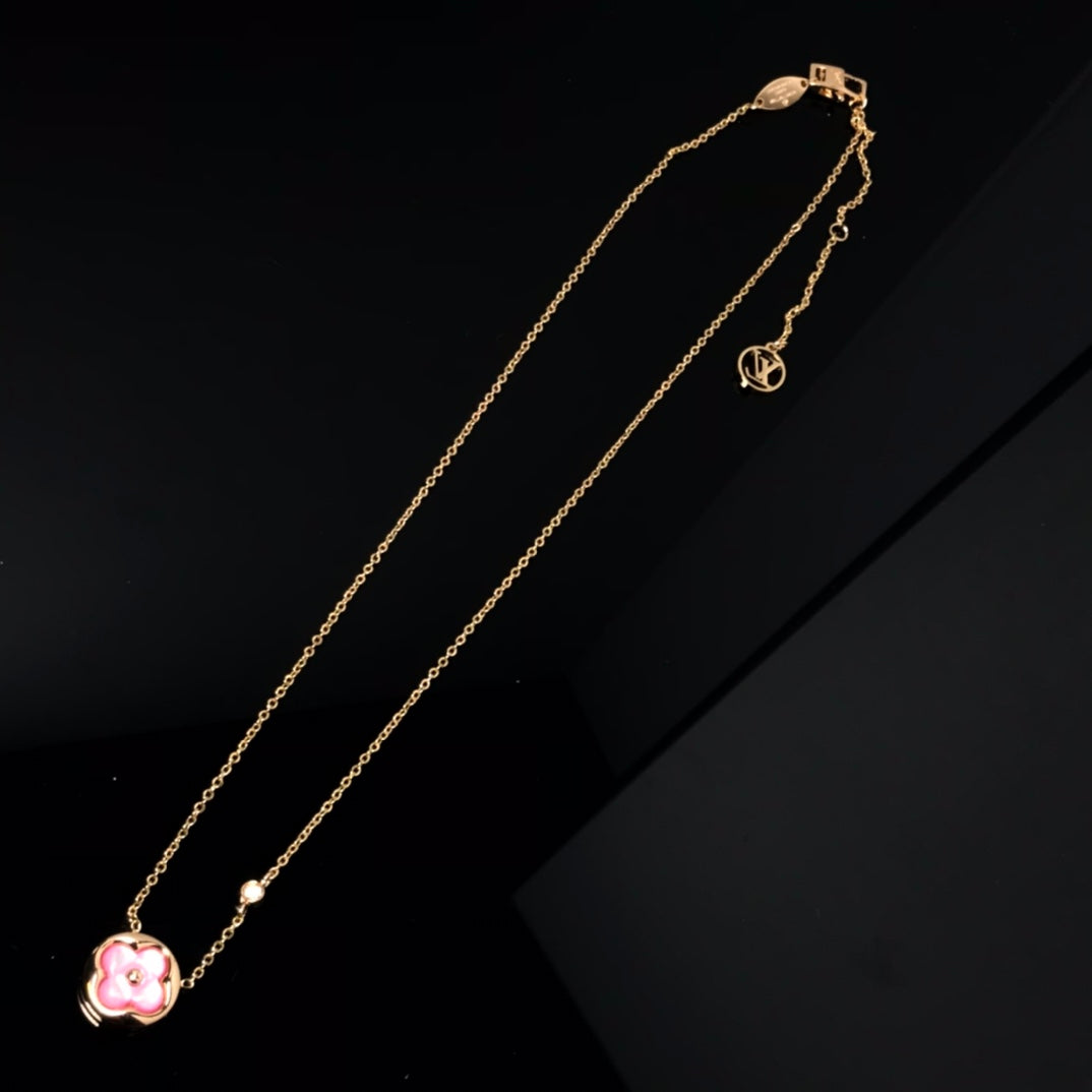[⭐Renara]COLOR BLOSSOM PINK MOP SUN GOLD NECKLACE